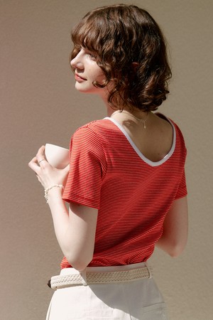 A 2-WAY SCOOP NECK STRIPE T_RED