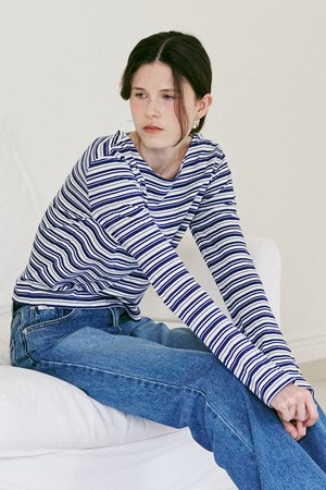 A STRIPE LONG SLEEVE T_BLUE