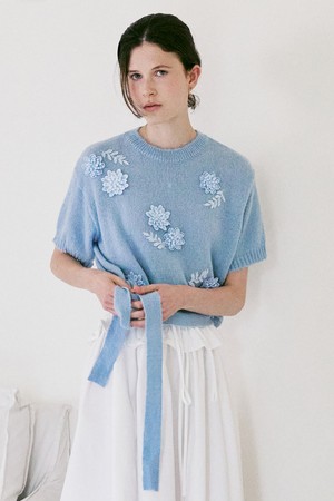 A FLOWER MOHAIR KNIT TOP_LIGHT BLUE