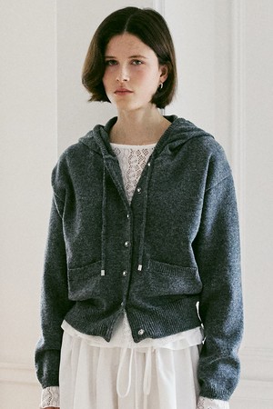 A HOODED KNIT CARDIGAN_CHARCOAL