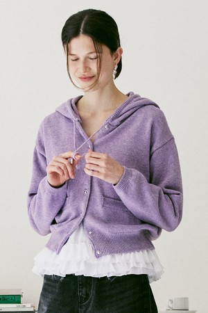 A HOODED KNIT CARDIGAN_PURPLE