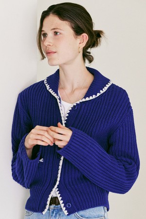 A STITCH LINE KNIT CARDIGAN_BLUE