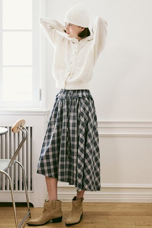 A UNBALANCE FRILL CHECK SKIRT_BLUE