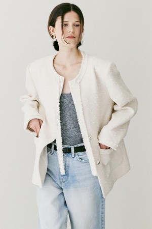 A TIE RIBBON TWEED JACKET_IVORY