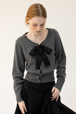 CO LAMBSWOOL RIBBON TIE KNIT CARDIGAN_GREY