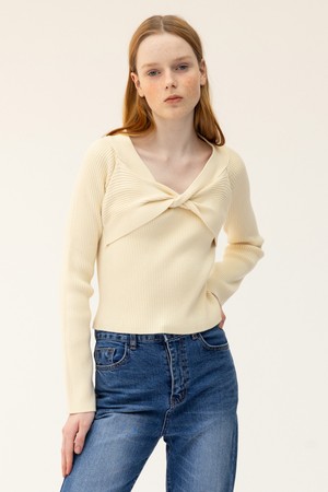 CO RIBBED TWIST KNIT TOP_CREAM