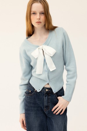 CO LAMBSWOOL RIBBON TIE KNIT CARDIGAN_SKY BLUE