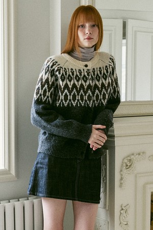 A NORDIC KNIT CARDIGAN_DARK GREY