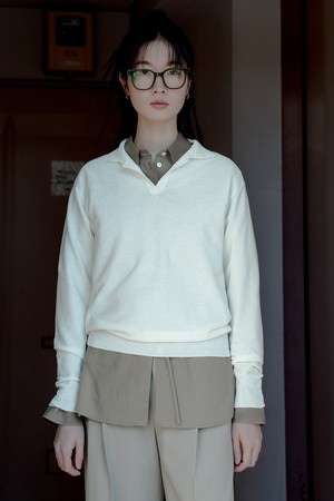 COTTON LOOSE COLLAR KNIT TOP_OFF WHITE