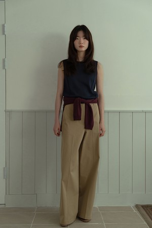 COTTON BLEND WIDE PANTS_BEIGE