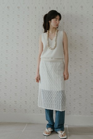 VISCOSE BLENDED LACE LAYERED SKIRT_CREAM