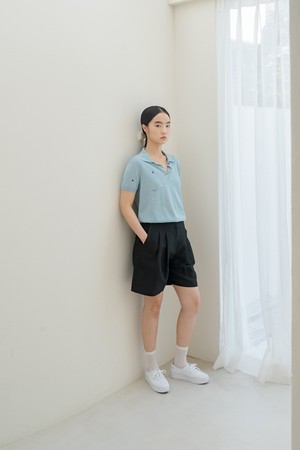 LINEN BLEND EMBROIDERY SHORTS_BLACK