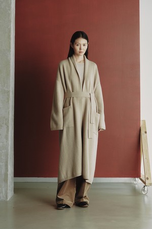 LONG BELT KNIT COAT_PALE BEIGE