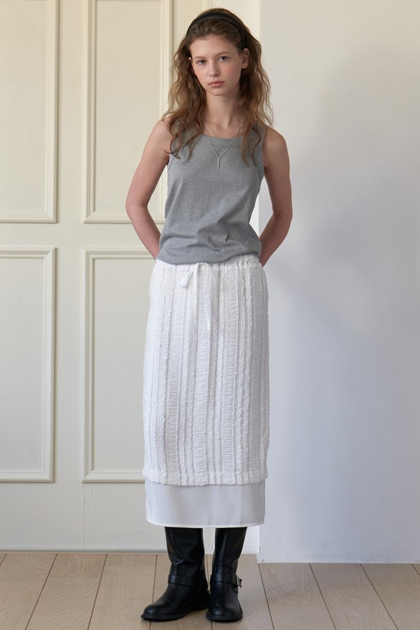 AMONG - 롱스커트 - A LACE MESH LAYERD LONG SKIRT_IVORY