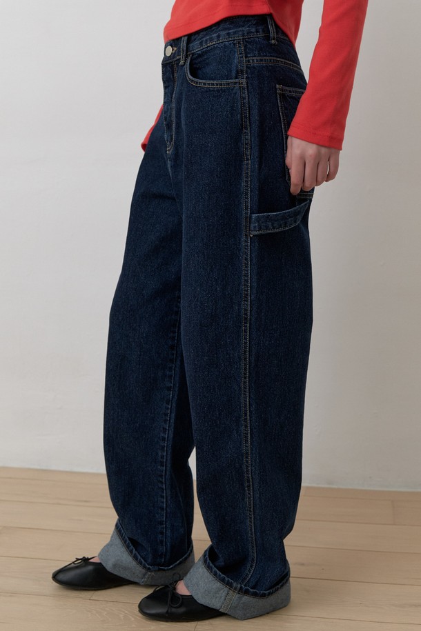 AMONG - 롱/미디팬츠 - A WIDE DENIM CARPENTER PANTS_DARK INDIGO