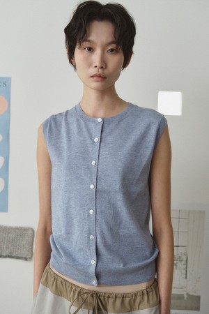 ITALIAN CASHMERE BLEND OPEN VEST_SMOKE BLUE