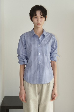 COLOR POINT BUTTON CHECK SHIRT_BLUE