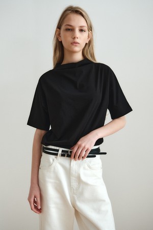 DRAPE NECK JERSEY TOP_BLACK
