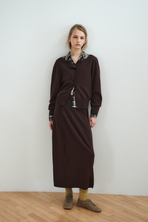 VOLUME LONG KNIT SKIRT_DARK BROWN