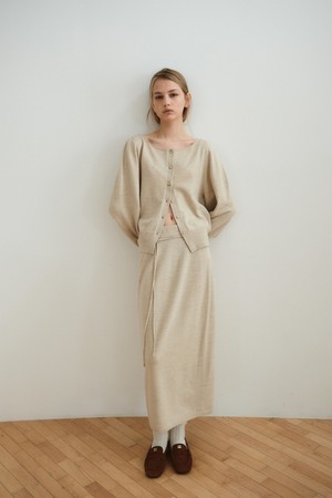 VOLUME LONG KNIT SKIRT_OATMEAL