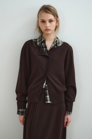 VOLUME SLEEVE CARDIGAN_DARK BROWN