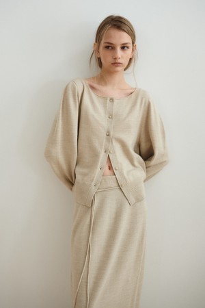 VOLUME SLEEVE CARDIGAN_OATMEAL