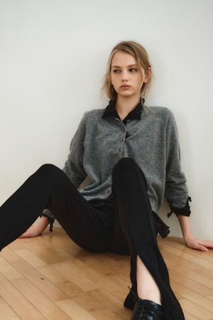 CASHMERE BLEND ROUND CARDIGAN_GREY