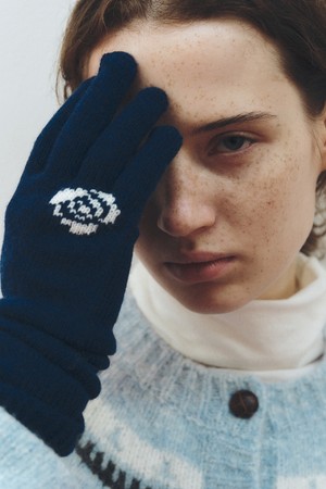 CASHMERE BLEND ROSE GLOVES_NAVY