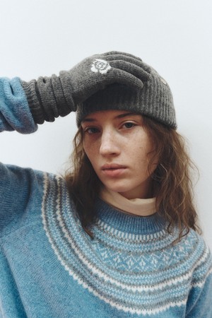 CASHMERE BLEND ROSE GLOVES_GREY