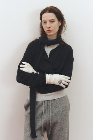 SCARF WOOL BLEND CARDIGAN_DARK GREY