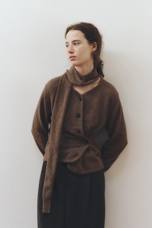 SCARF WOOL BLEND CARDIGAN_BROWN
