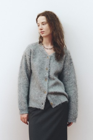 SOFT HAIRY TEXTURE CARDIGAN_GREY
