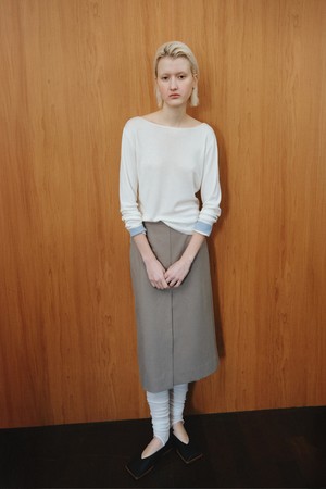 WOOL BLEND SLIT SKIRT_KHAKI BEIGE