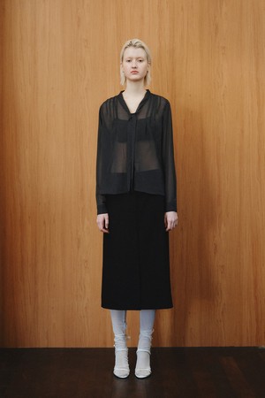 WOOL BLEND SLIT SKIRT_BLACK