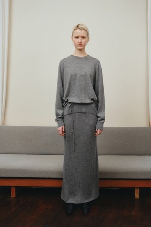 WOOL LONG KNIT SKIRT_GREY