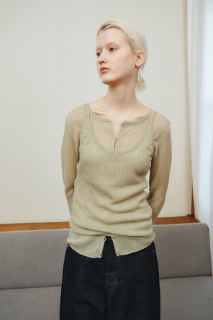 RIBBED LAYERED CARDIGAN SET_GREEN