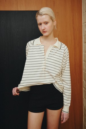 STRIPE COLLAR KNIT TOP_IVORY