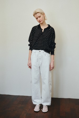 STRIPE COLLAR KNIT TOP_BLACK
