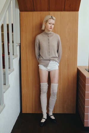 WOOL BLEND HIGH NECK CARDIGAN_BEIGE