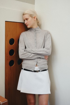 WOOL BLEND HIGH NECK CARDIGAN_LIGHT GREY