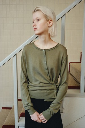 WOOL BLEND DIAGONAL CARDIGAN_KHAKI