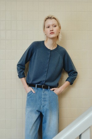 WOOL ROUND CARDIGAN_SMOKE BLUE