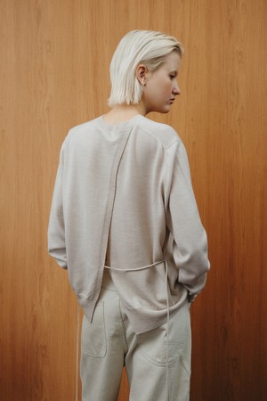 WOOL BACK SLIT PULLOVER_PALE BEIGE