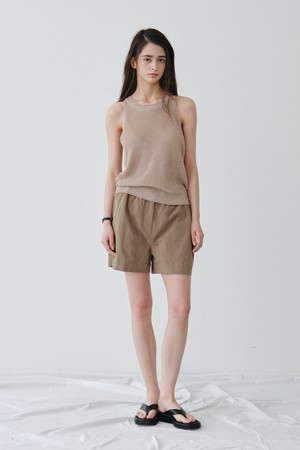 LINEN VOLUME SHORTS_KHAKI