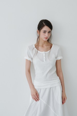 POINTELLE HENLEY NECK TOP_OFF WHITE