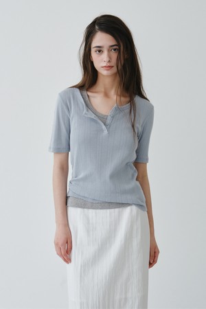 POINTELLE HENLEY NECK TOP_LIGHT BLUE