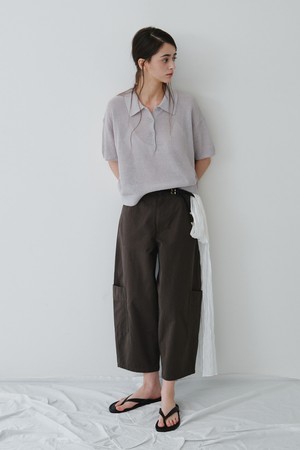 COLLAR HALF KNIT TOP_GREY