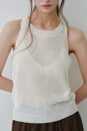 LINEN HALTER KNIT TOP_OFF WHITE