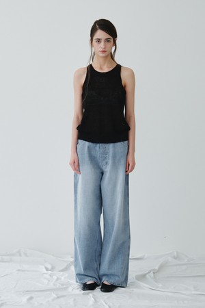 LINEN HALTER KNIT TOP_BLACK