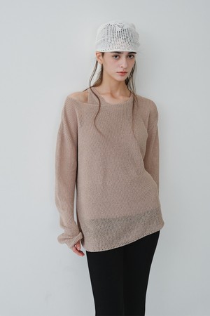 LINEN LONG SLEEVE KNIT TOP_BEIGE
